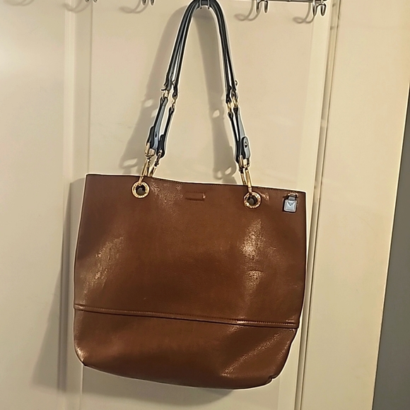 Calvin Klein's Reversible Tote, Brown/Lt. Blue, Goldtone Hardware - Picture 2 of 12